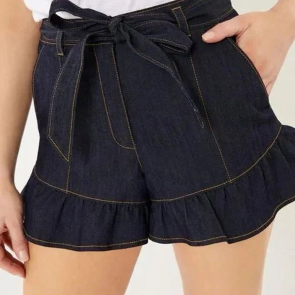denim ruffle shorts